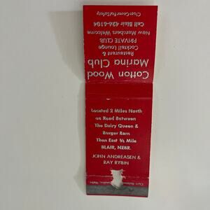 Cotton Wood Marina Club John Andreasen Blair NE Vintage Matchbook Cover SMB27-6